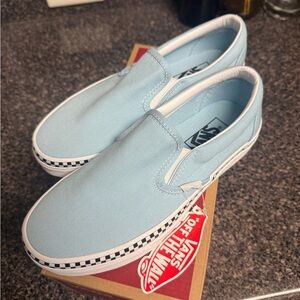 Vans Women's Light Blue Slip-On Sneakers